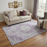5' X 8' Purple And Silver Oriental Washable Area Rug With UV Protection