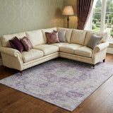 8' Purple And Silver Oriental Washable Area Rug With UV Protection