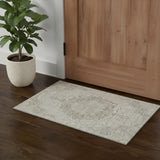 3' X 5' Beige And Taupe Oriental Washable Area Rug With UV Protection