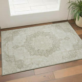 3' X 5' Sage Ivory And Gray Oriental Washable Area Rug With UV Protection
