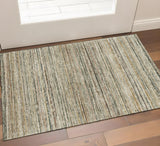 3' X 5' Beige Gold And Brown Striped Washable Area Rug With UV Protection