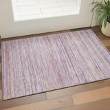 3' X 5' Mauve Lavender And Ivory Striped Washable Area Rug With UV Protection
