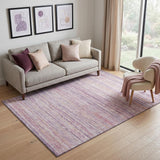 5' X 8' Mauve Lavender And Ivory Striped Washable Area Rug With UV Protection