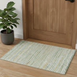 3' X 5' Mint Green Ivory And Gold Striped Washable Area Rug With UV Protection