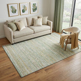 5' X 8' Mint Green Ivory And Gold Striped Washable Area Rug With UV Protection