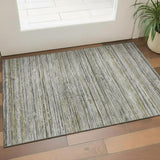 3' X 5' Pewter Silver And Gray Striped Washable Area Rug With UV Protection
