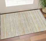3' X 5' Sage Ivory And Gold Striped Washable Area Rug With UV Protection
