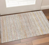 3' X 5' Terra Cotta Gold And Peach Striped Washable Area Rug With UV Protection