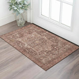 3' X 5' Burgundy Ivory And Gold Oriental Washable Area Rug With UV Protection