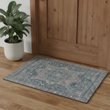 3' X 5' Blue Gray And Silver Oriental Washable Area Rug With UV Protection