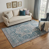 5' X 8' Blue Gray And Silver Oriental Washable Area Rug With UV Protection