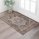 3' X 5' Charcoal Gold And Rust Oriental Washable Area Rug With UV Protection