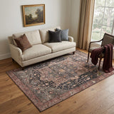 5' X 8' Charcoal Gold And Rust Oriental Washable Area Rug With UV Protection