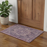 3' X 5' Eggplant Gold And Gray Oriental Washable Area Rug With UV Protection