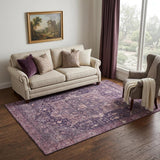 5' X 8' Eggplant Gold And Gray Oriental Washable Area Rug With UV Protection