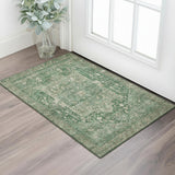 3' X 5' Emerald Ivory And Taupe Oriental Washable Area Rug With UV Protection