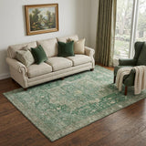 5' X 8' Emerald Ivory And Taupe Oriental Washable Area Rug With UV Protection