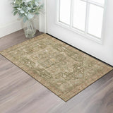 3' X 5' Fern Green Wheat And Copper Oriental Washable Area Rug With UV Protection