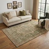 5' X 8' Fern Green Wheat And Copper Oriental Washable Area Rug With UV Protection
