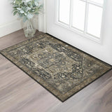 3' X 5' Chocolate Charcoal And Beige Oriental Washable Area Rug With UV Protection