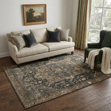 5' X 8' Chocolate Charcoal And Beige Oriental Washable Area Rug With UV Protection