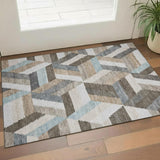 3' X 5' Brown Ivory And Gray Geometric Washable Area Rug With UV Protection