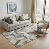 5' X 8' Brown Ivory And Gray Geometric Washable Area Rug With UV Protection