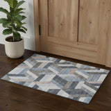3' X 5' Blue Silver And Gray Geometric Washable Area Rug With UV Protection