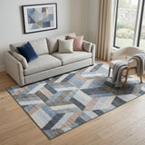 5' X 8' Blue Silver And Gray Geometric Washable Area Rug With UV Protection