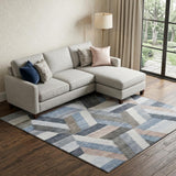 8' Blue Silver And Gray Geometric Washable Area Rug With UV Protection