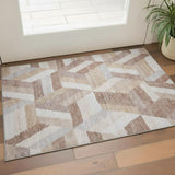 3' X 5' Copper Ivory And Gray Geometric Washable Area Rug With UV Protection