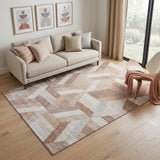 5' X 8' Copper Ivory And Gray Geometric Washable Area Rug With UV Protection