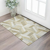 3' X 5' Tan Ivory And Brown Geometric Washable Area Rug With UV Protection