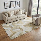 5' X 8' Tan Ivory And Brown Geometric Washable Area Rug With UV Protection