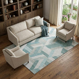 8' Teal Ivory And Gray Geometric Washable Area Rug With UV Protection