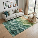 5' X 8' Teal Peach And Lime Green Abstract Washable Area Rug With UV Protection