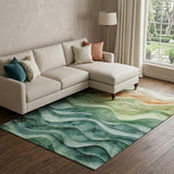 8' Teal Peach And Lime Green Abstract Washable Area Rug With UV Protection