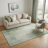5' X 8' Artichoke Green And Ivory Geometric Washable Area Rug With UV Protection