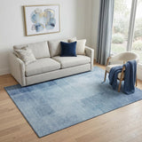 5' X 8' Blue And Ivory Geometric Washable Area Rug With UV Protection