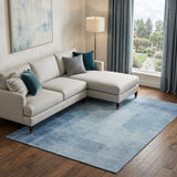 8' Blue And Ivory Geometric Washable Area Rug With UV Protection