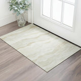 3' X 5' Beige And Ivory Striped Washable Area Rug With UV Protection