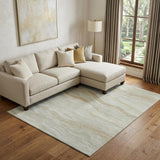 8' Beige And Ivory Striped Washable Area Rug With UV Protection