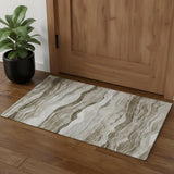3' X 5' Brown And Beige Striped Washable Area Rug With UV Protection