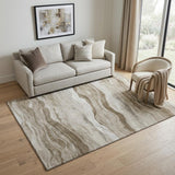 5' X 8' Brown And Beige Striped Washable Area Rug With UV Protection