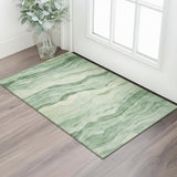 3' X 5' Green And Beige Striped Washable Area Rug With UV Protection