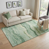 5' X 8' Green And Beige Striped Washable Area Rug With UV Protection
