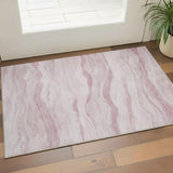 3' X 5' Pink And Ivory Striped Washable Area Rug With UV Protection