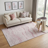 5' X 8' Pink And Ivory Striped Washable Area Rug With UV Protection