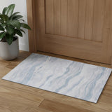 3' X 5' Sky Blue And Ivory Striped Washable Area Rug With UV Protection