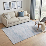 5' X 8' Sky Blue And Ivory Striped Washable Area Rug With UV Protection